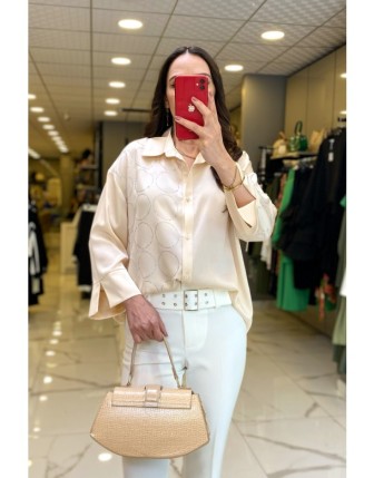 Miarte Bej Taş İşlemeli Düğmeli Gömlek