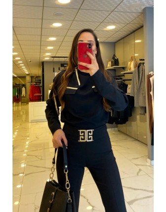 Miarte Siyah Gold Şerit Detaylı Cepli Bluz