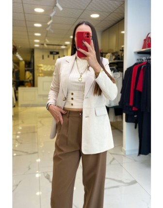 Ekol Taş Düğme Ve Cep Detaylı Süet Blazer Ceket