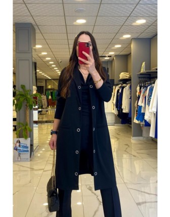 On Fashıon Siyah  Cep Detaylı Yakalı Uzun Kollu Hırka 