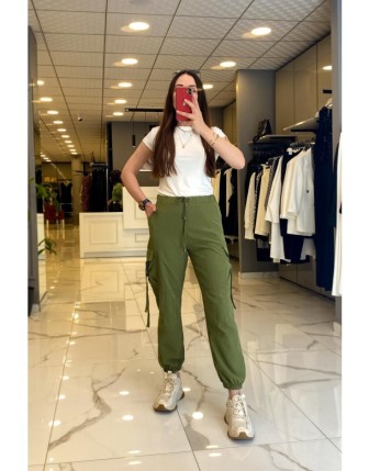 On Fashıon Haki  Beli Lastikli Cep Detaylı Kargo Pantolon