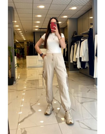 On Fashıon Kum Beli Lastikli Cep Detaylı Kargo Pantolon