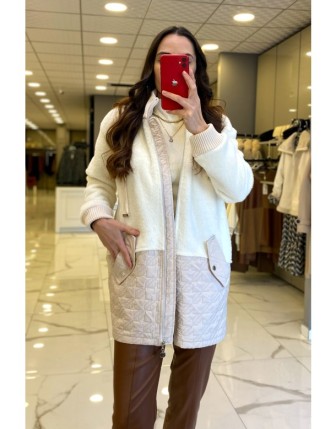 Tığ Triko Ekru Tay Detaylı Kapütone Mont