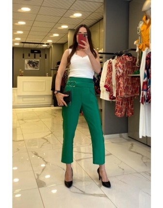 Miarte Yeşil Kemerli Dar Paça Pantolon 