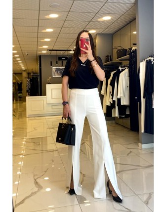 Miarte Ekru Yırtmaç Detaylı Pantolon