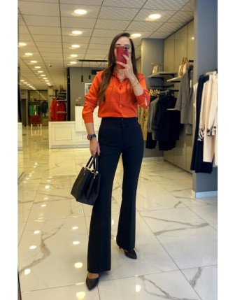 Ekol Siyah Beli Lastikli İspanyol Paça Pantolon 