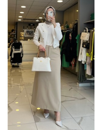 Ekol Kum Tek Düğmeli Tam boy Etek