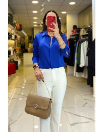 Ekol Saks Gömlek Yaka Saten Gömlek