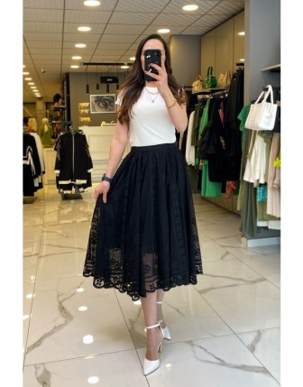 Ekol Siyah Beli Lastikli Küpürlü Astarlı Etek