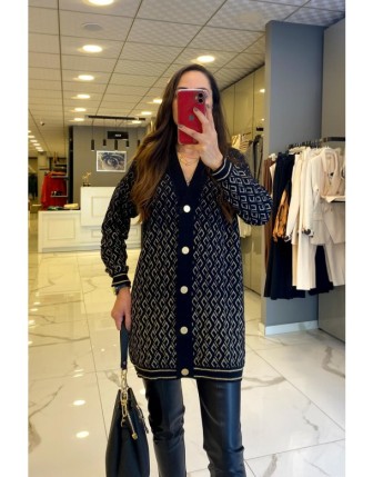 Tığ Triko Siyah Sim Desenli Triko Hırka 