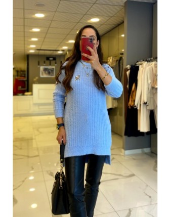 Tığ Triko Bebe Mavi Fitilli Sakal Tunik