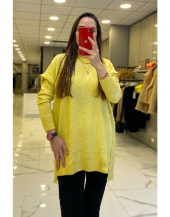 Tığ Triko Sarı Yarım Balıkçı Yaka Triko Tunik