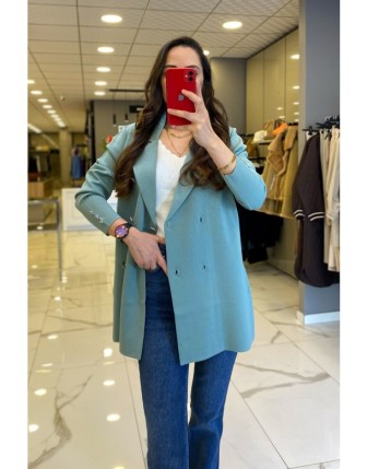 Tığ Triko Mint Kruvaze Yaka Rayon Düğmeli Hırka