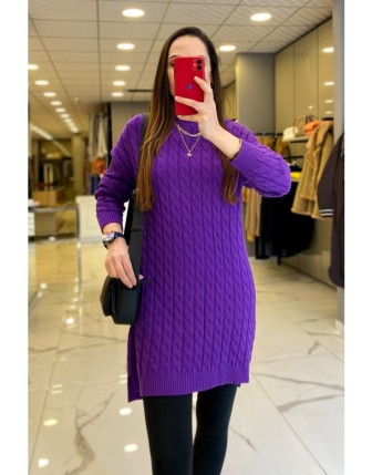 Tığ Triko Mor Örgü Detaylı Triko Tunik