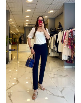 Ekol Lacivert Dar Paça Cep Detaylı Kumaş Pantolon 