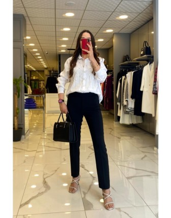 Ekol Siyah Dar Paça Cep Detaylı Kumaş Pantolon 