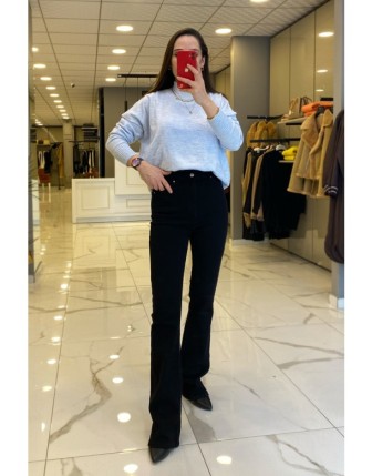 Ekol Siyah Düğme Ve Cep Detaylı İspanyol Paça Kot Pantolon