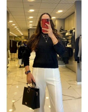 On Fashion Siyah Fitilli Sakal İplikli Dik Yaka Kazak