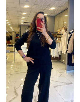 On Fashion Siyah Gold Düğme Detaylı Triko Kazak