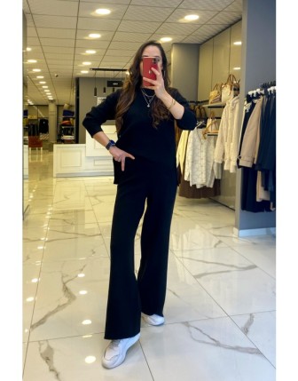 On Fashion Siyah Triko Bol Paça Pantolon