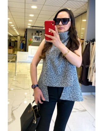 On Fashıon Antrasit Sıfır Kollu Dik Yaka Süveter