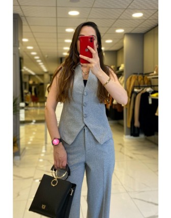 On Fashıon Gri Düğme Detaylı Yelek