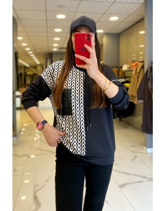 On Fashıon Siyah Scuba Renk Geçişli Sweat