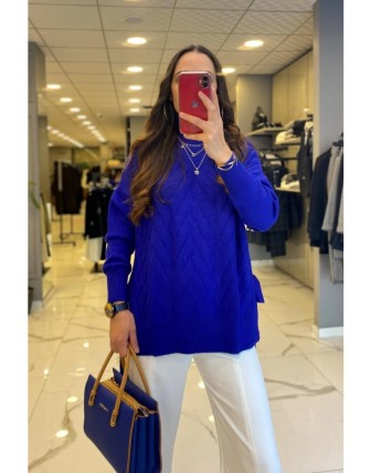 On Fashion Saks Dik Yaka Yanı Bağcıklı Kazak