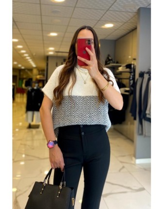 On Fashion Ekru Angora Kısa Kollu Kazak 