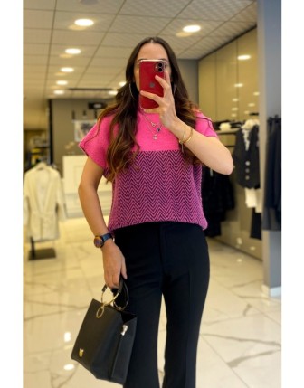 On Fashion Fuşya Angora Kısa Kollu Kazak