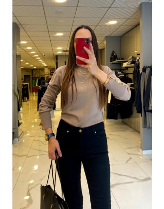 On Fashion Vizon Balıkçı Yaka Kolu Gold Düğmeli Triko Kazak