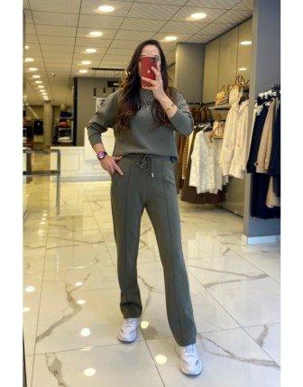 On Fashion Haki Beli Lastikli Cep Detaylı Eşofman Altı