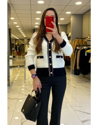 On Fashıon Ekru Gold Düğme Detaylı Angora Hırka