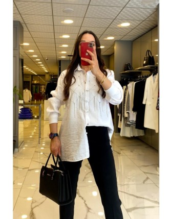 Mısra Beyaz Taşlı Gömlek
