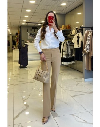 Ekol Camel Düğme Ve Cep Detaylı İspanyol Paça Pantolon