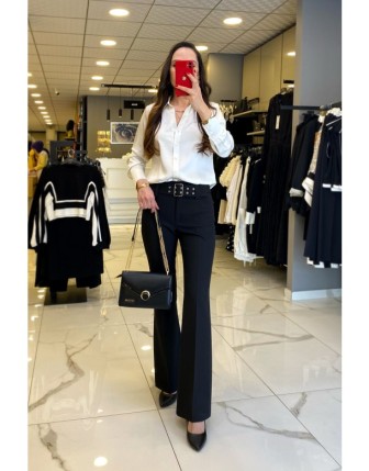 Ekol Siyah Kemer Detaylı Pantolon