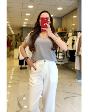 On Fashıon Gri V Yaka Tişört