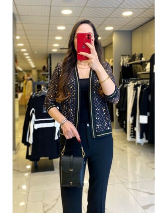 On Fashıon Siyah Ribanalı Hırka