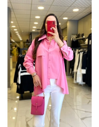 On Fashıon Pembe Düğmeli Ters Cep Detaylı Gömlek