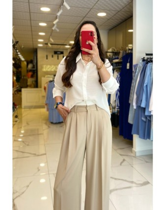 On Fashıon Ekru Düğmeli Uzun Kollu Gömlek