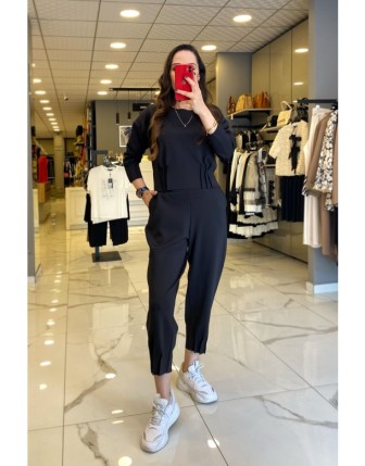 On Fashıon Siyah   Dikiş Detaylı Beli Lastikli Pantolon