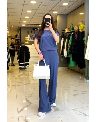 On Fashıon İndigo Dikiş Detaylı Sıfır Yaka Takım