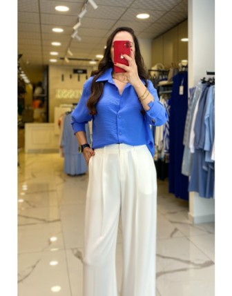 On Fashıon Mavi Düğmeli Uzun Kollu Gömlek