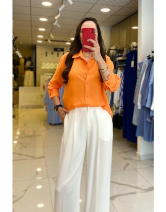 On Fashıon Oranj  Düğmeli Uzun Kollu Gömlek