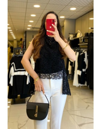 On Fashıon Siyah Küpür Detaylı Süveter