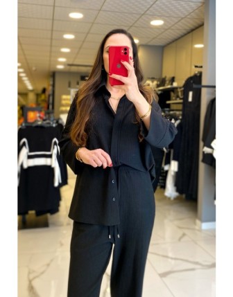 On Fashıon Siyah Düğmeli Yarım Kollu Gömlek