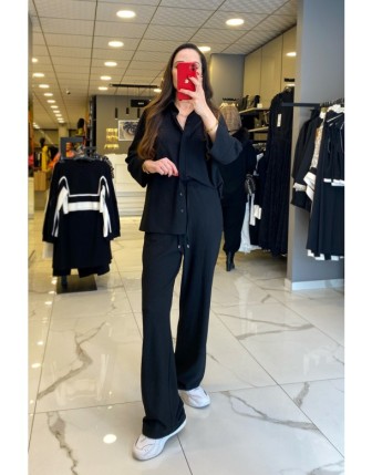 On Fashıon Siyah Beli Lastikli Bol Paça Pantolon