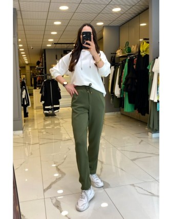 On Fashıon Haki Beli Lastikli Cep Detaylı Scuba Eşofman Pantolon