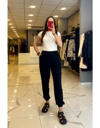 Miaruj Siyah Beli Lastikli Paçası Büzgülü Pantolon 