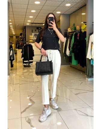 On Fashıon Ekru Dikiş Detaylı Beli Lastikli Cepli Eşofman Pantolon